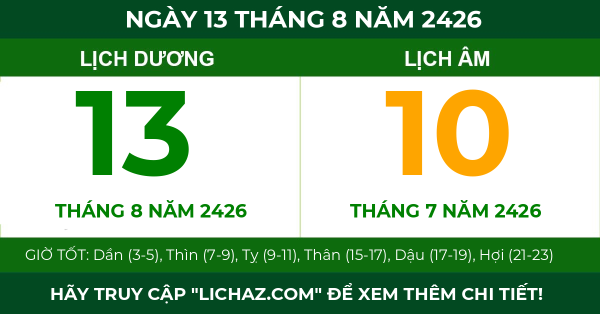 lịch âm ngày 13 tháng 8 năm 2426