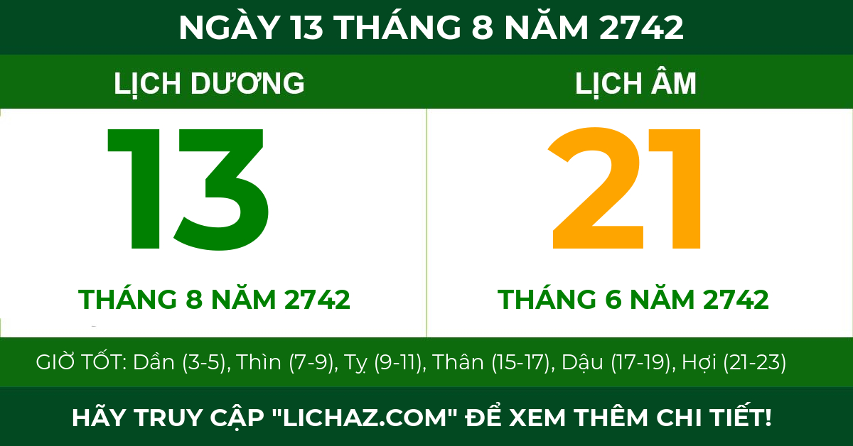 lịch âm ngày 13 tháng 8 năm 2742