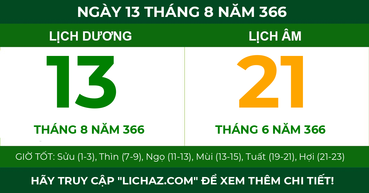 lịch âm ngày 13 tháng 8 năm 366