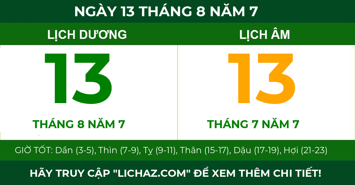 lịch âm ngày 13 tháng 8 năm 7