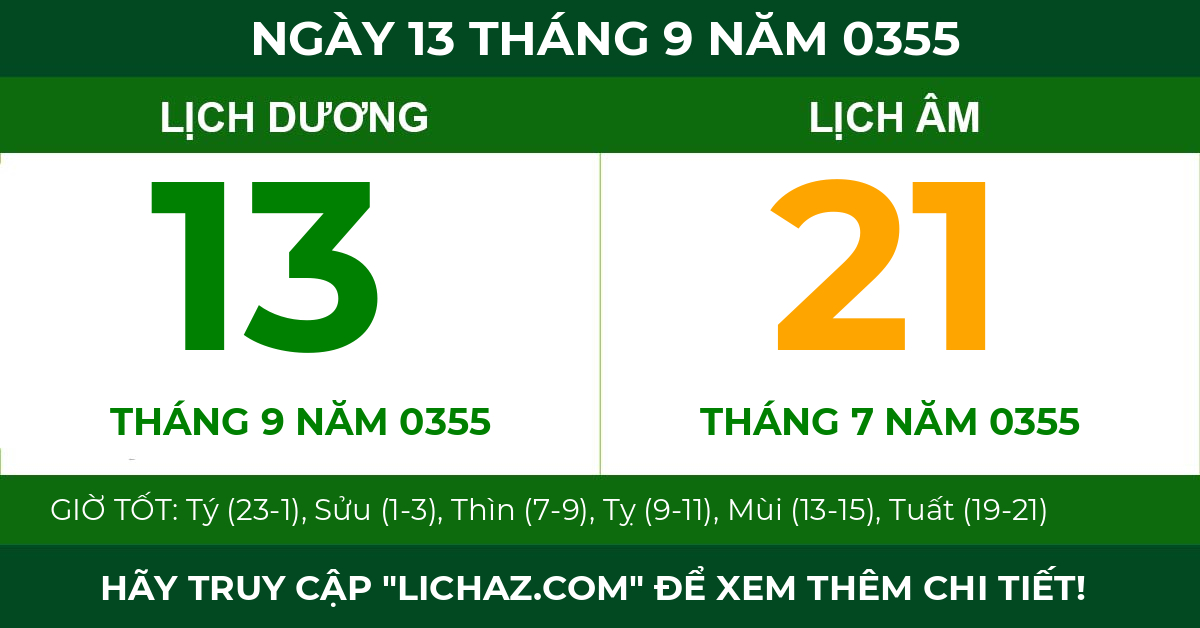 lịch âm ngày 13 tháng 9 năm 0355