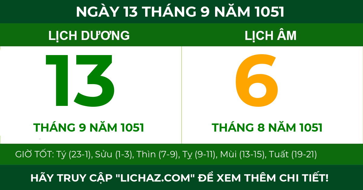 lịch âm ngày 13 tháng 9 năm 1051