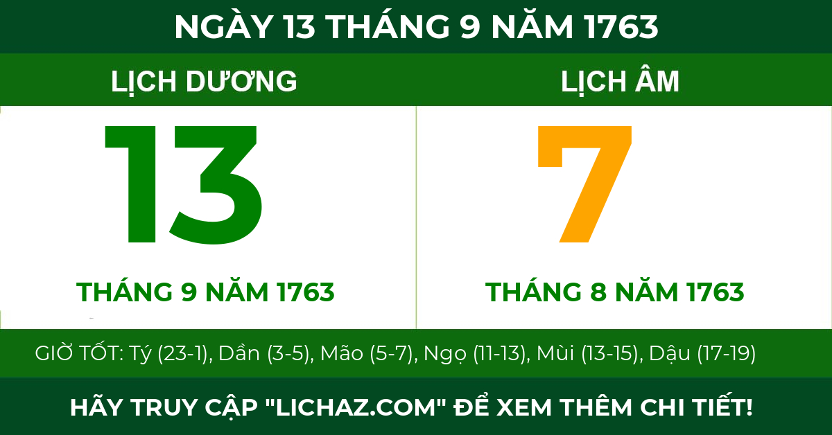 lịch âm ngày 13 tháng 9 năm 1763