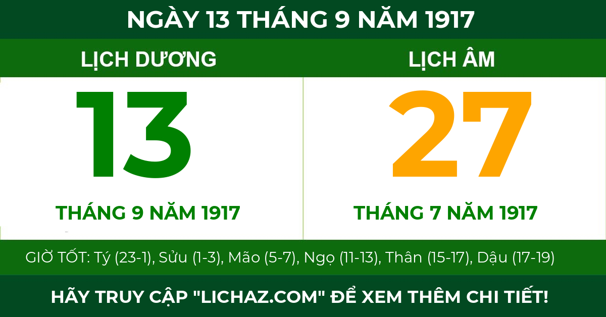 lịch âm ngày 13 tháng 9 năm 1917