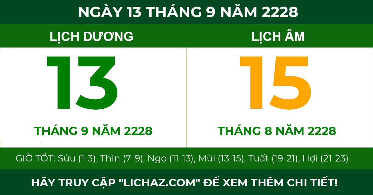 lịch âm ngày 13 tháng 9 năm 2228