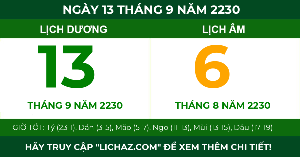 lịch âm ngày 13 tháng 9 năm 2230