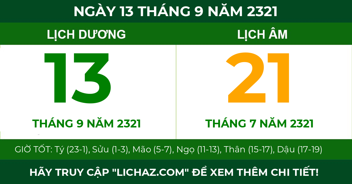 lịch âm ngày 13 tháng 9 năm 2321