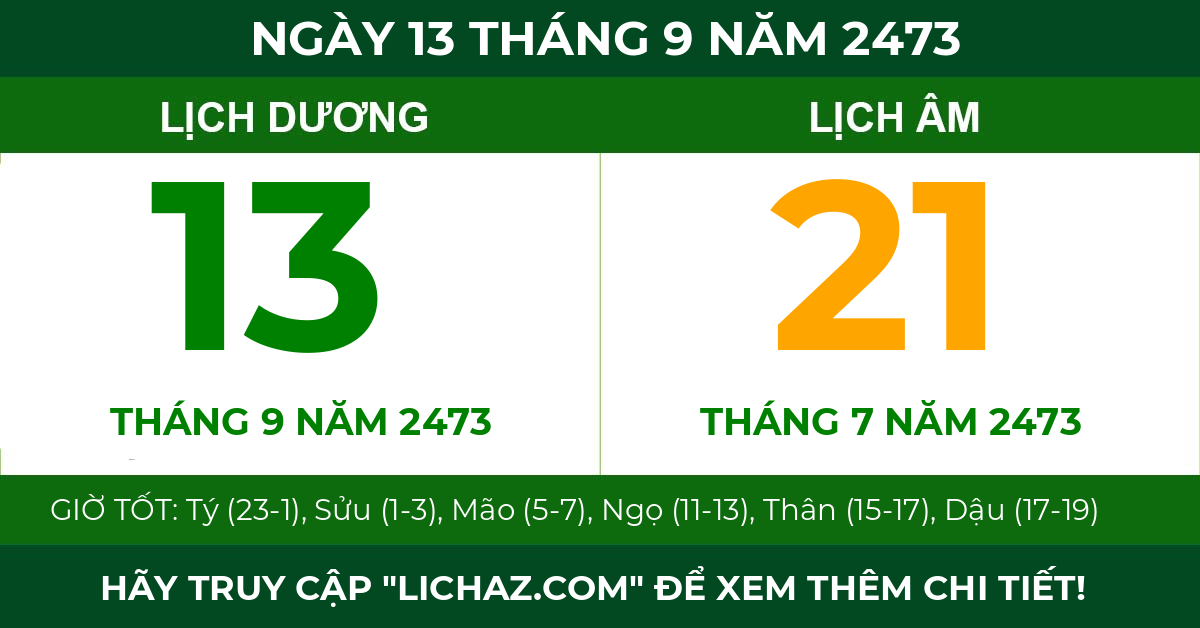 lịch âm ngày 13 tháng 9 năm 2473
