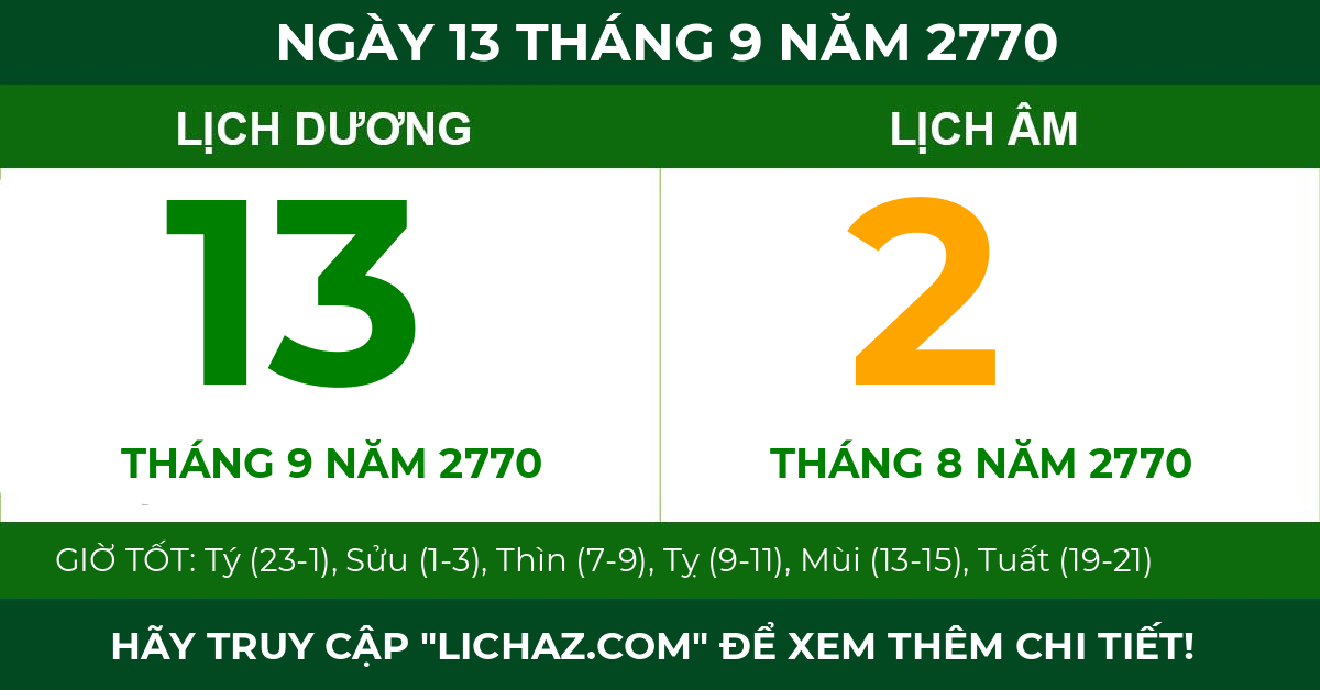 lịch âm ngày 13 tháng 9 năm 2770