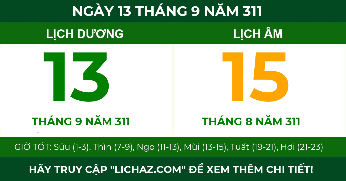 lịch âm ngày 13 tháng 9 năm 311