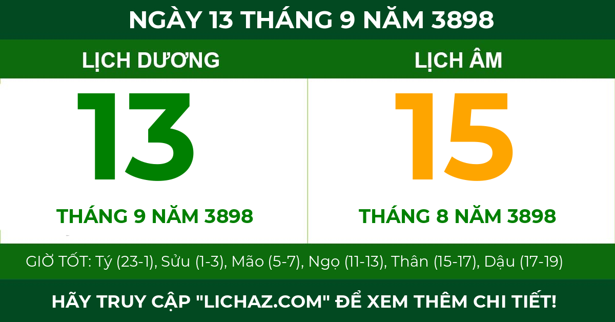 lịch âm ngày 13 tháng 9 năm 3898