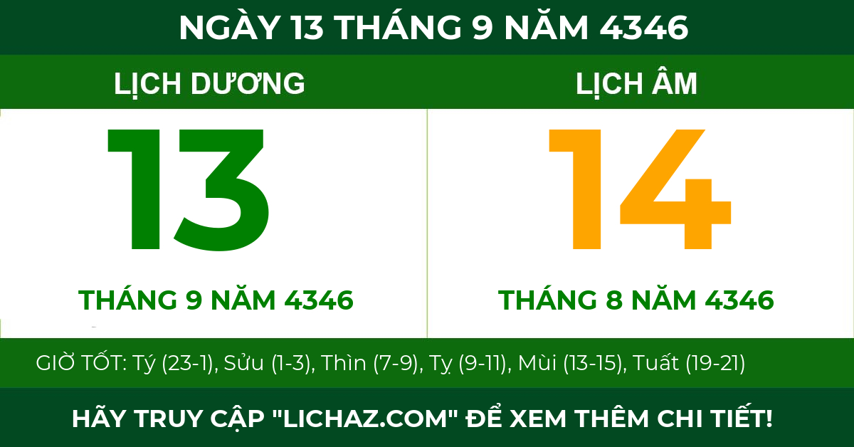 lịch âm ngày 13 tháng 9 năm 4346