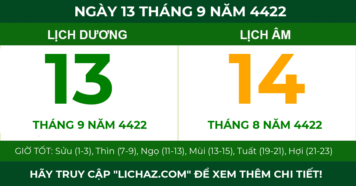 lịch âm ngày 13 tháng 9 năm 4422
