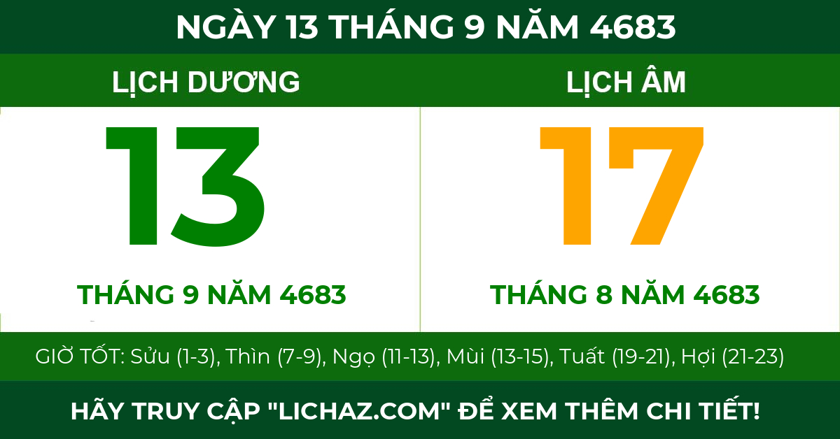 lịch âm ngày 13 tháng 9 năm 4683