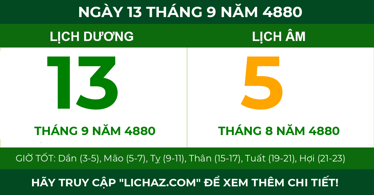 lịch âm ngày 13 tháng 9 năm 4880