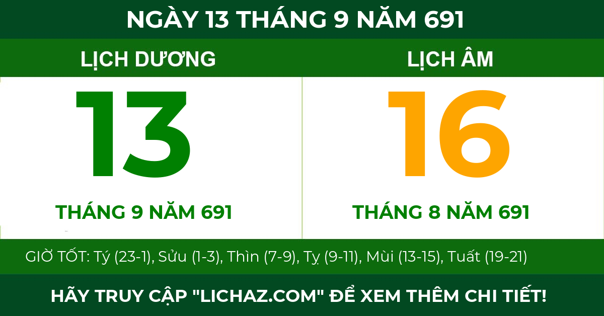 lịch âm ngày 13 tháng 9 năm 691