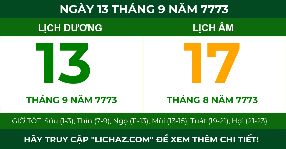 lịch âm ngày 13 tháng 9 năm 7773