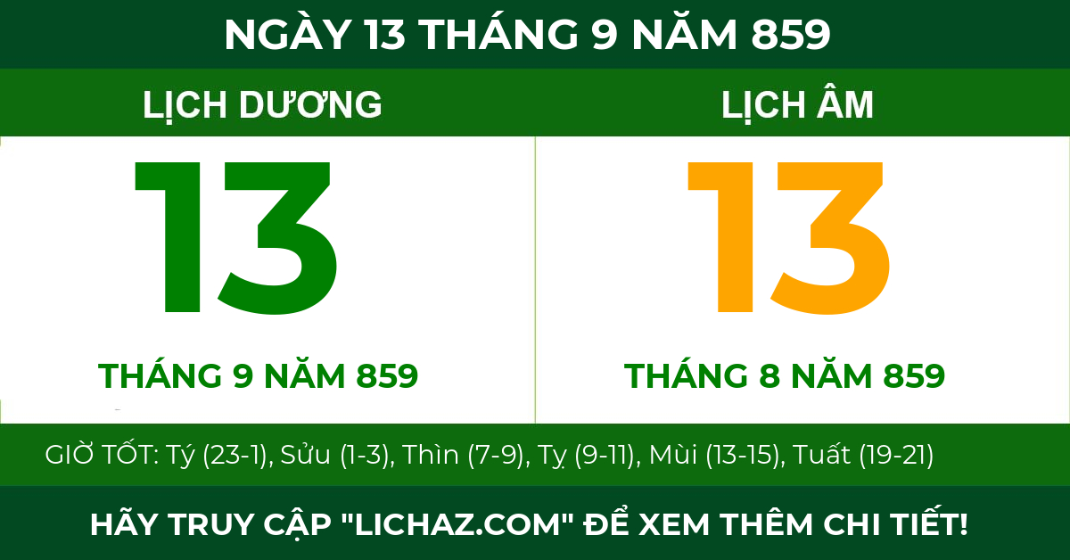 lịch âm ngày 13 tháng 9 năm 859