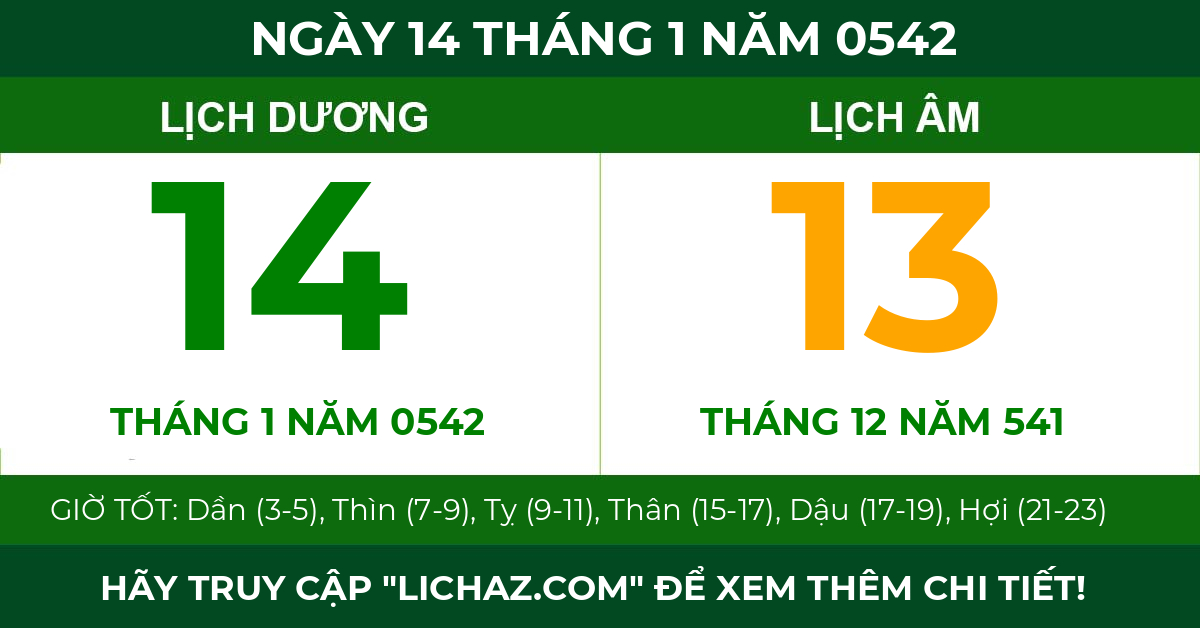 lịch âm ngày 14 tháng 1 năm 0542