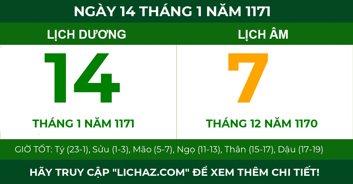 lịch âm ngày 14 tháng 1 năm 1171