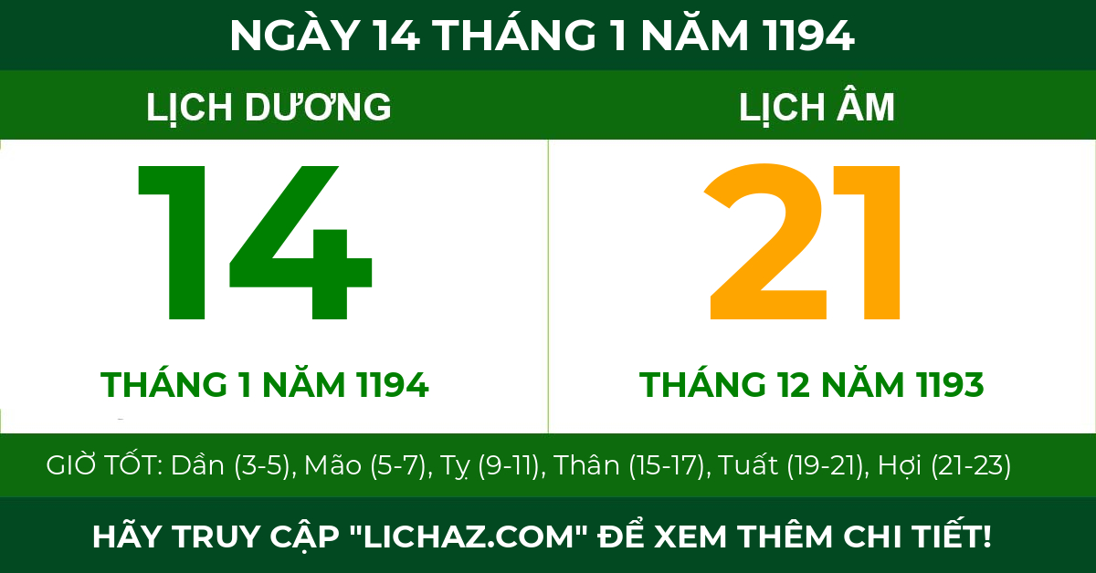 lịch âm ngày 14 tháng 1 năm 1194
