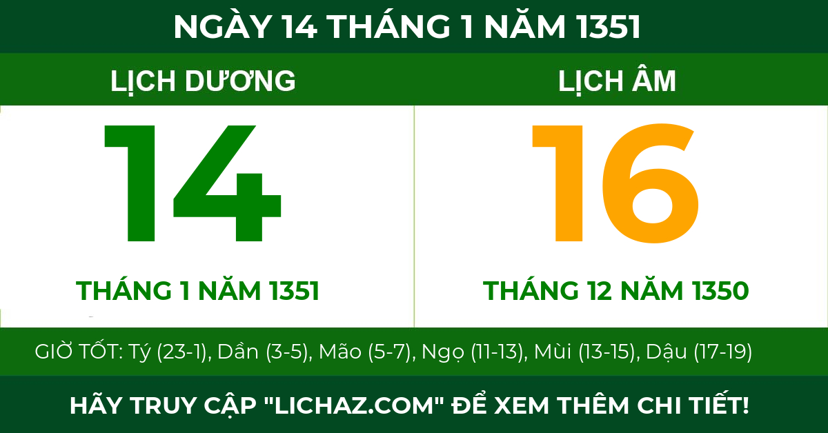 lịch âm ngày 14 tháng 1 năm 1351
