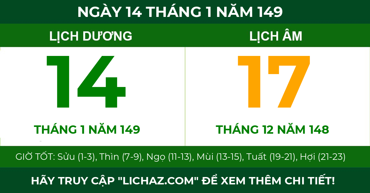 lịch âm ngày 14 tháng 1 năm 149