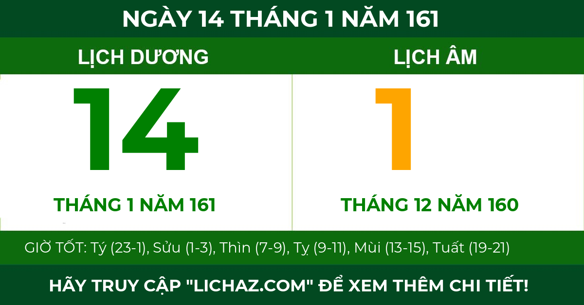 lịch âm ngày 14 tháng 1 năm 161
