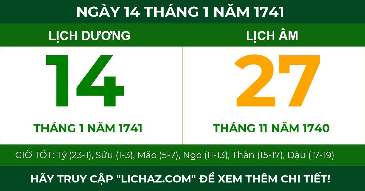 lịch âm ngày 14 tháng 1 năm 1741