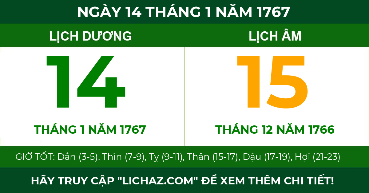 lịch âm ngày 14 tháng 1 năm 1767