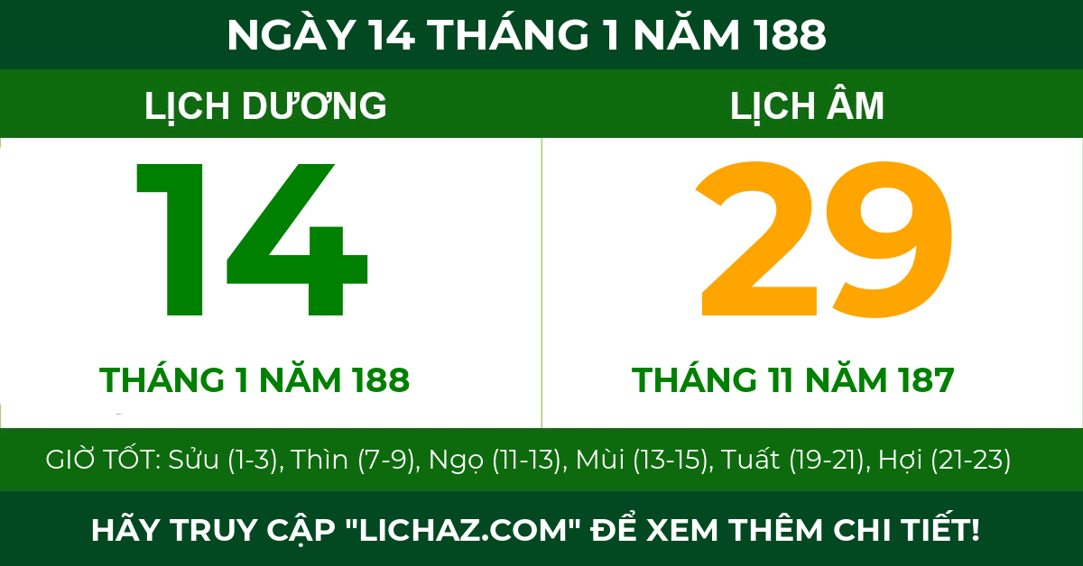 lịch âm ngày 14 tháng 1 năm 188