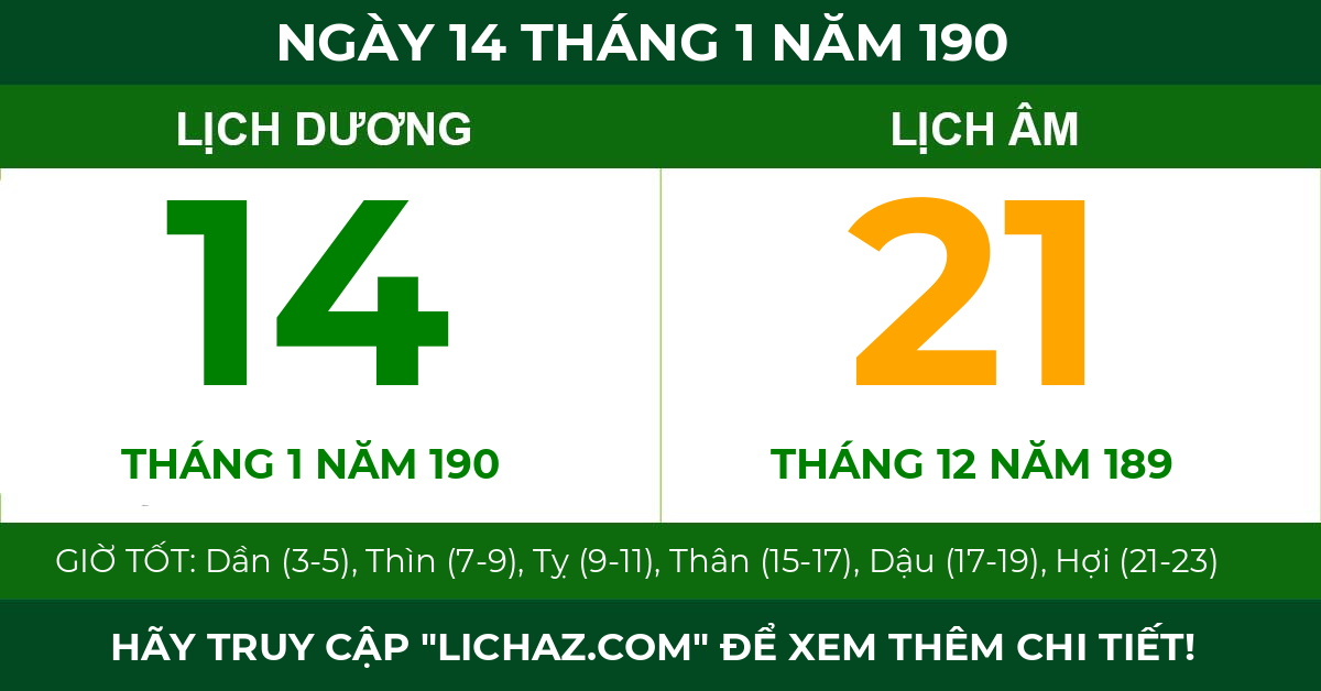 lịch âm ngày 14 tháng 1 năm 190