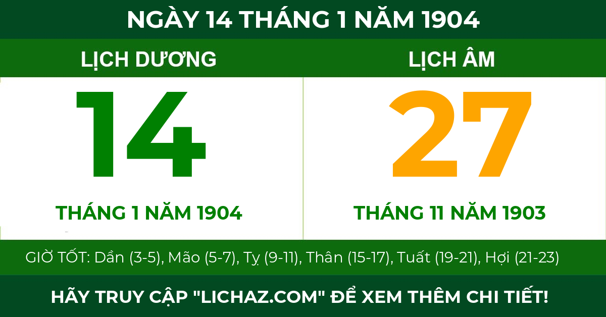 lịch âm ngày 14 tháng 1 năm 1904
