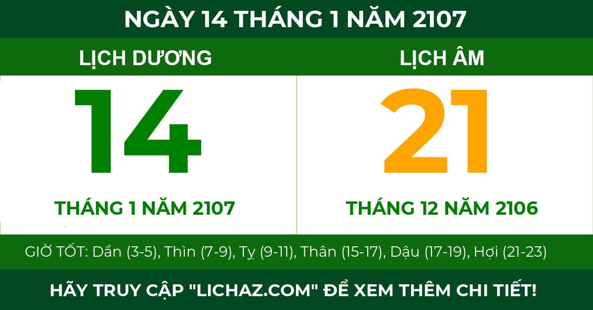 lịch âm ngày 14 tháng 1 năm 2107