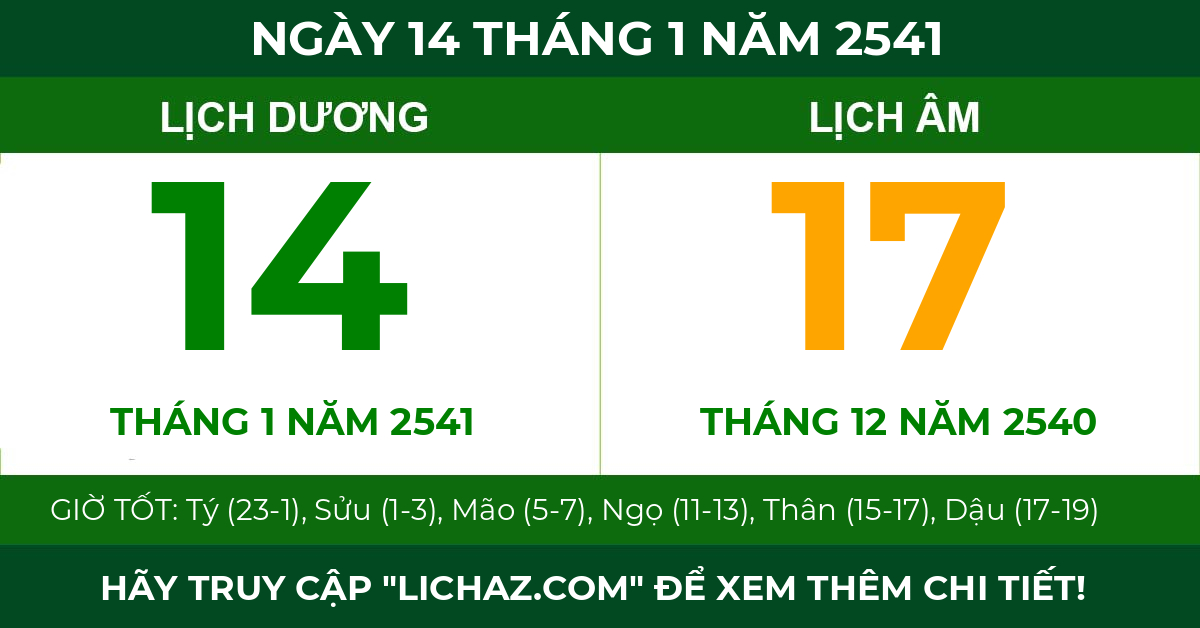 lịch âm ngày 14 tháng 1 năm 2541