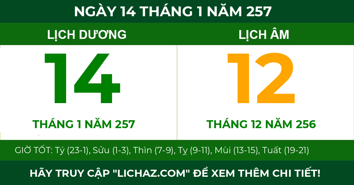 lịch âm ngày 14 tháng 1 năm 257