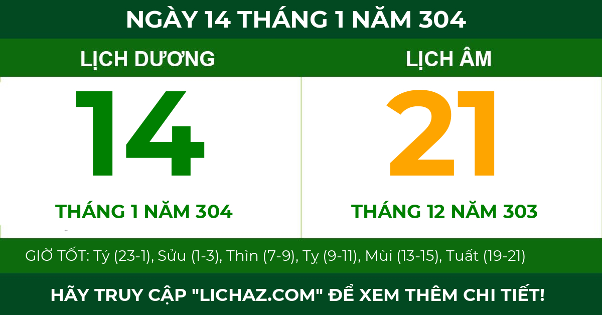 lịch âm ngày 14 tháng 1 năm 304