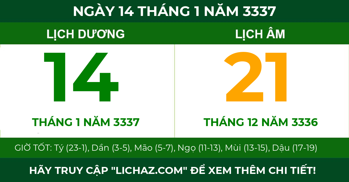 lịch âm ngày 14 tháng 1 năm 3337