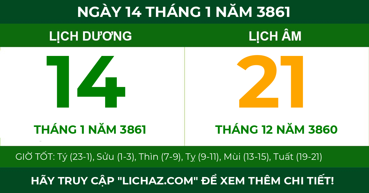 lịch âm ngày 14 tháng 1 năm 3861