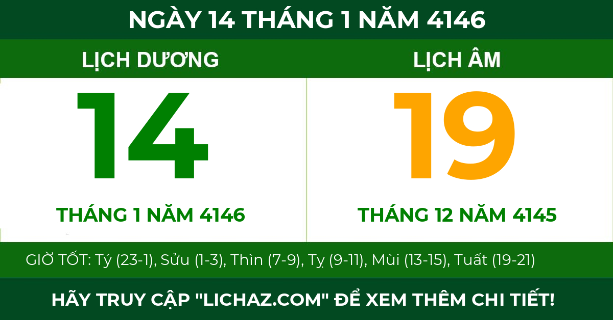lịch âm ngày 14 tháng 1 năm 4146