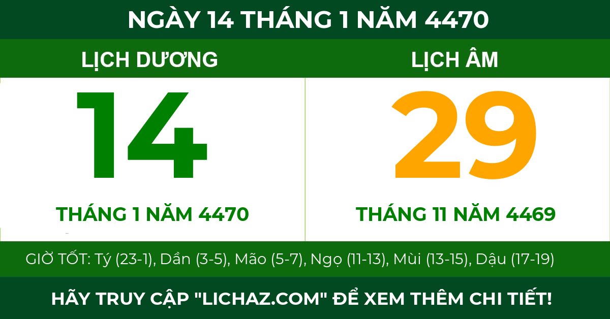lịch âm ngày 14 tháng 1 năm 4470