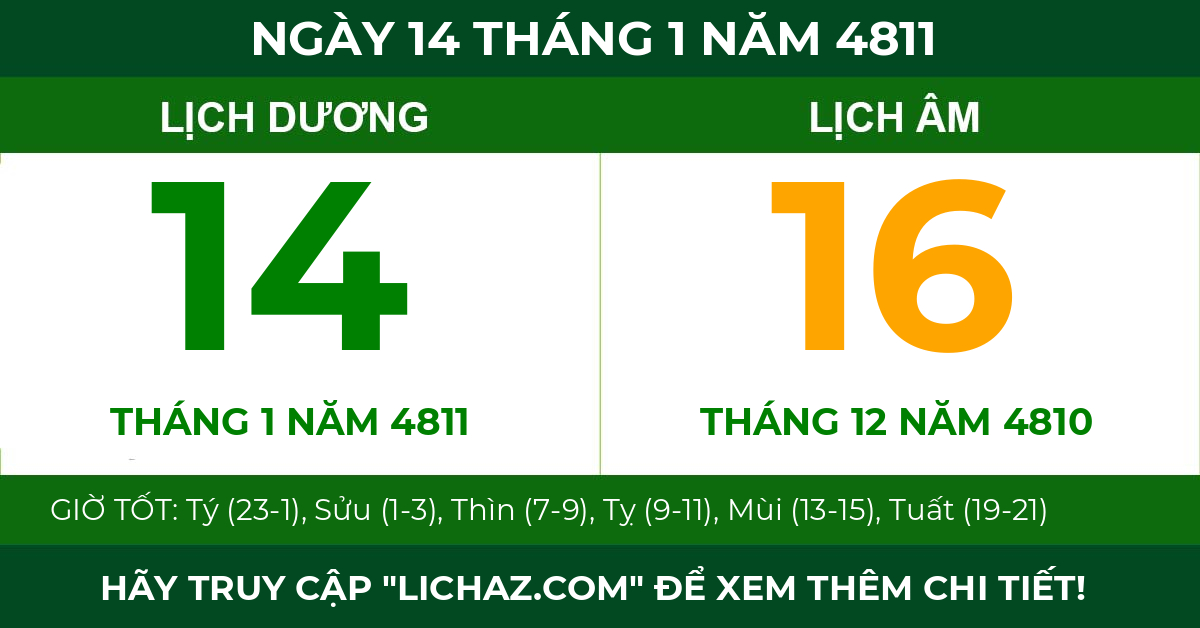 lịch âm ngày 14 tháng 1 năm 4811