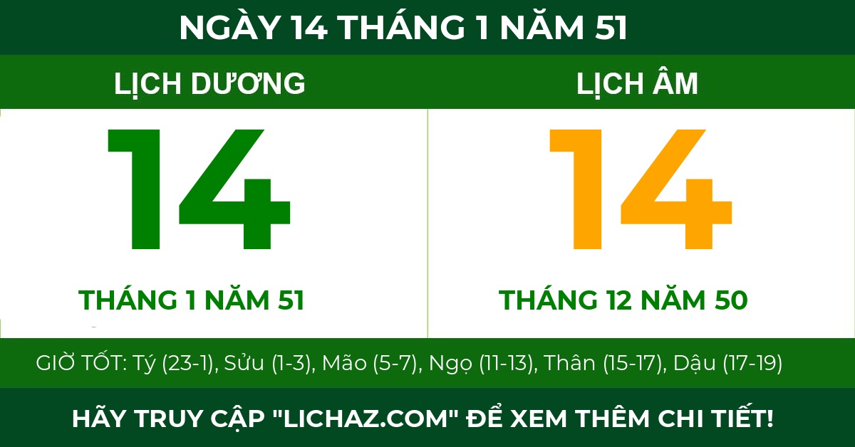 lịch âm ngày 14 tháng 1 năm 51