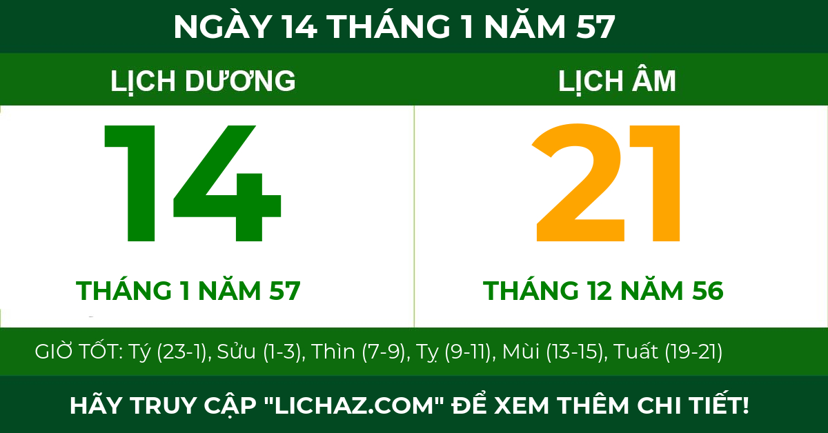 lịch âm ngày 14 tháng 1 năm 57
