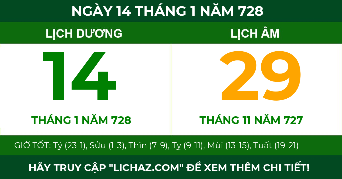 lịch âm ngày 14 tháng 1 năm 728