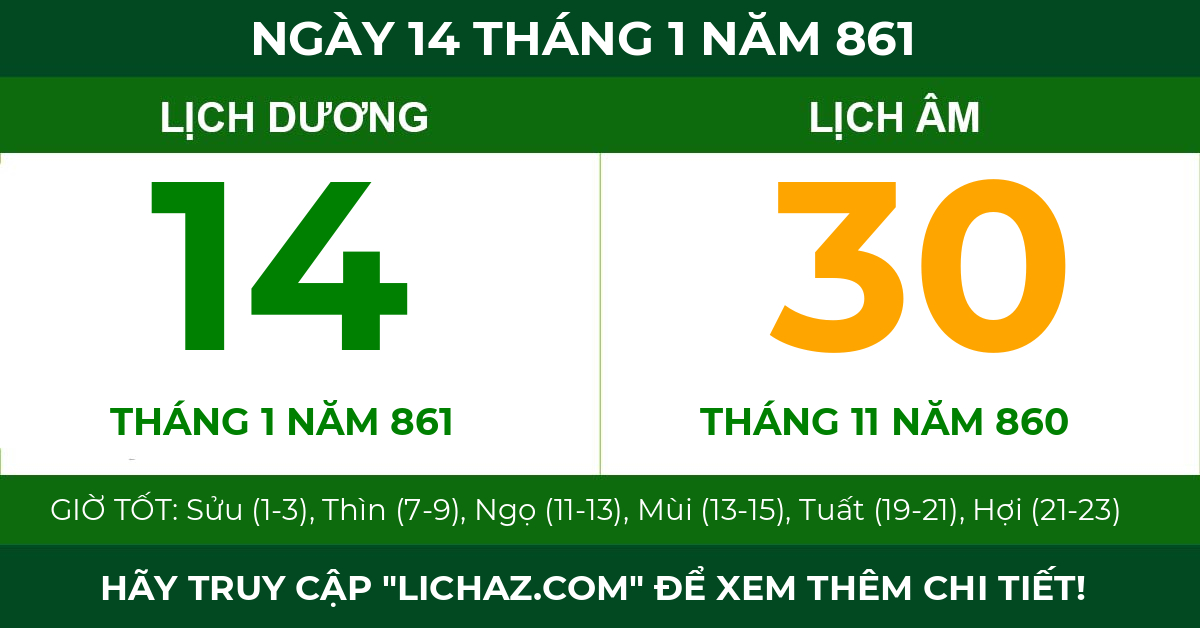 lịch âm ngày 14 tháng 1 năm 861