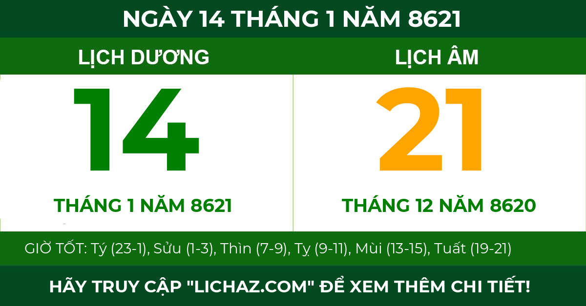 lịch âm ngày 14 tháng 1 năm 8621