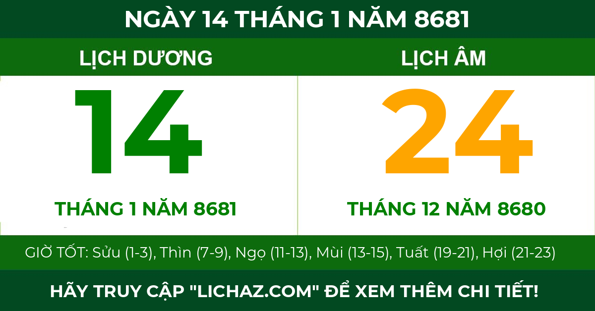 lịch âm ngày 14 tháng 1 năm 8681