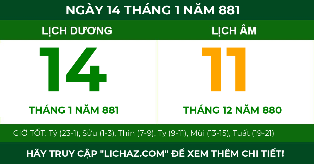lịch âm ngày 14 tháng 1 năm 881