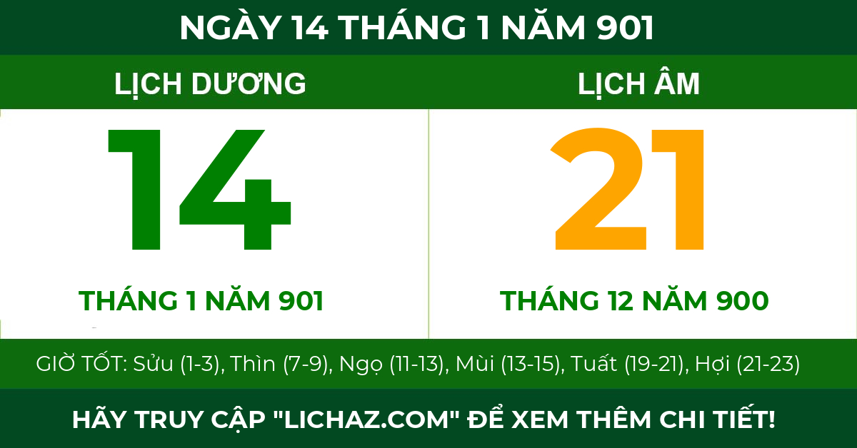 lịch âm ngày 14 tháng 1 năm 901